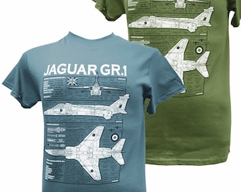 Sepecat Jaguar Royal Air Force  GR1 RAF French Air Force Ground Attack Aircraft Military Blueprint Design Blue or Green T Shirt