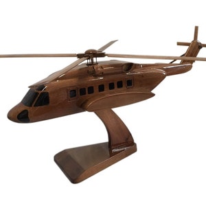 Sikorsky S 92 American Twin-Engine Medium-Lift Helicopter Wooden Executive Desktop Model.