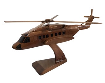 Sikorsky S 92 American Twin-Engine Medium-Lift Helicopter Wooden Executive Desktop Model.