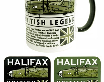 Handley Page Halifax WW2 RAF RCAF RAAF WW11 Four Engine Heavy Bomber Aircraft Design Mug And Coaster