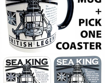 Westland WS-61 Sea King Royal Navy, Royal Air Force, German Navy Military Helicopter Mug &Coaster Set.