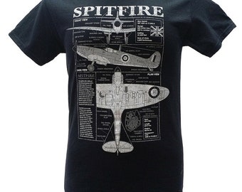 Supermarine Spitfire Royal Air Force WW 11 Fighter Batalla de Gran Bretaña Plano de avión Diseño de camiseta negra