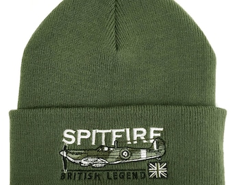 Supermarine Spitfire WW2 RAF Fighter Aircraft Green Embroidered Beanie Hat
