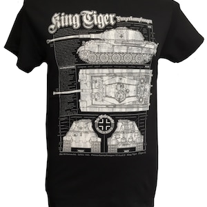 King Tiger Tank World War II Military T Shirt With Blueprint Design