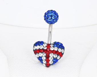 Heart Belly Button Ring 14G 316L Stainless Steel Crystal Dainty Navel Ring