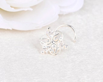 14k Solid Silver Nose Piercing Triangle Flower nose Jewelry