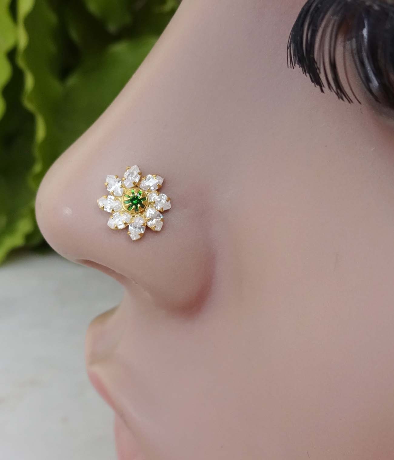 Indian Nose Ring Gold Nose Piercing Emerald Nose Stud Indian Etsy