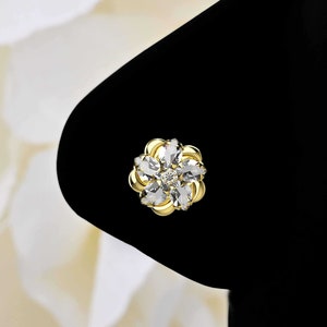 CZ Diamond Flower Nose Stud 14k Gold Plated in 925 Sterling Silver