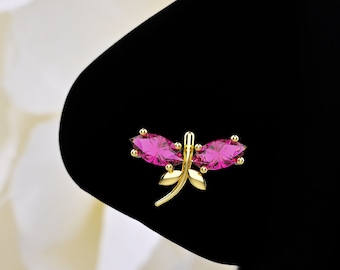 Dragonfly Nose Stud Gold Nose Ring Ruby Nose Screw