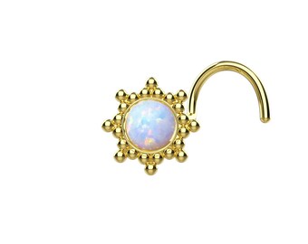 5mm Fire Opal Gemstone Nose Stud 18k Gold Plated Sun Nose Stud 925 Sterling Silver Crock Screw