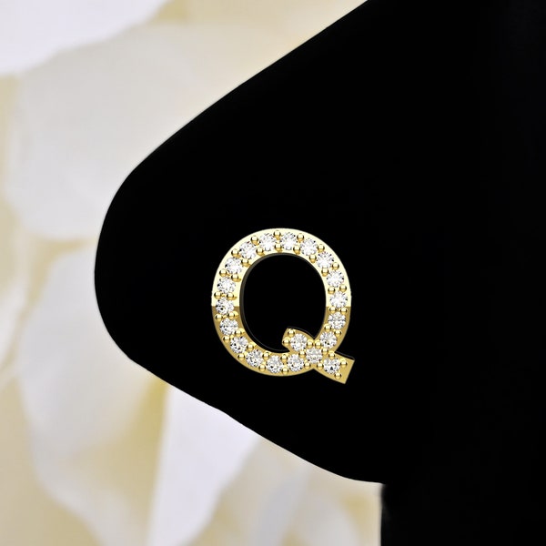 Gold Nose Ring With Specially Customized 'Q' letter Name Jewelry In Clear Nose Studs