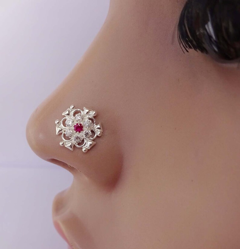 Ruby Nose Piercing L Shape Nose Stud Nose Jewelry Indian Nose Etsy