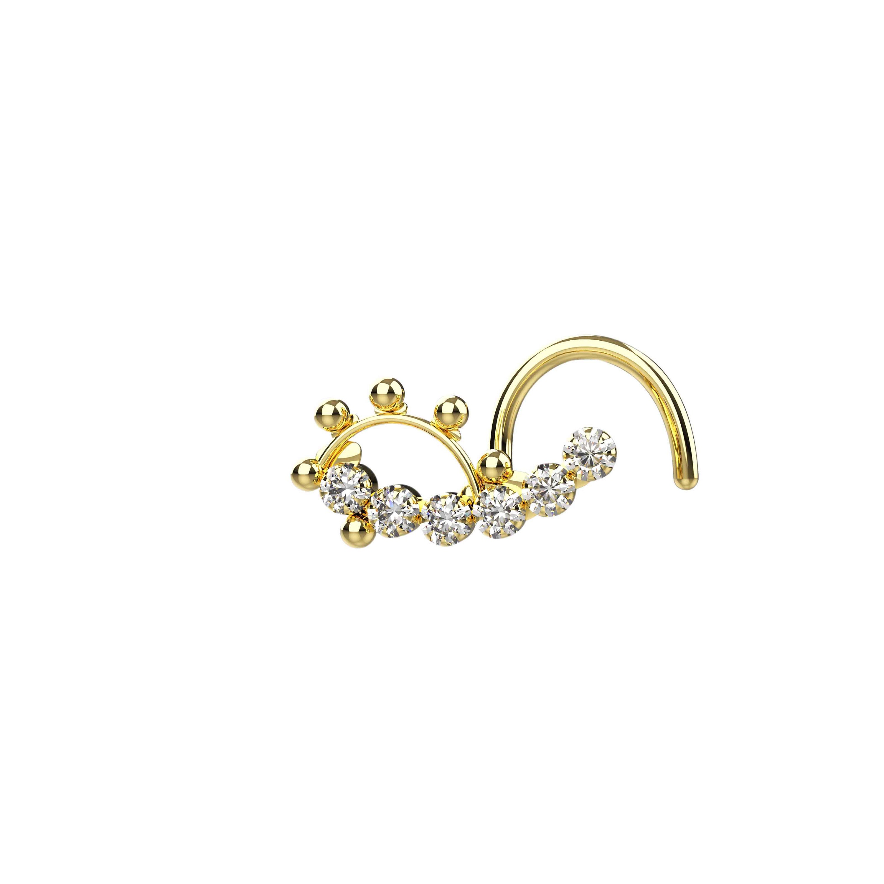 Buy KuberBox 14K Yellow Gold Atricia Diamond Nose Ring For Women (Left  Side, Piercing Required, 8mm inner diameter) at Amazon.in