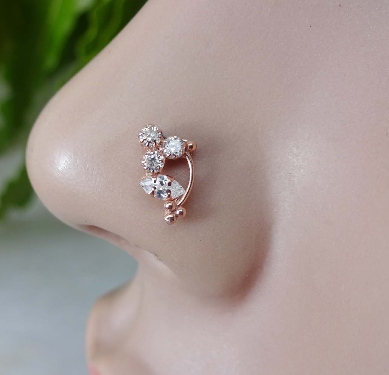 Rose Gold Nose Screw Maharasthrian Nose Stud Nose Ring Diamond Etsy