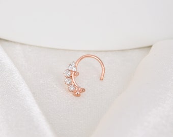 Clear Cubic Zirconia CZ Prong Setting 18K Solid Rose Gold Finish Nose Ring