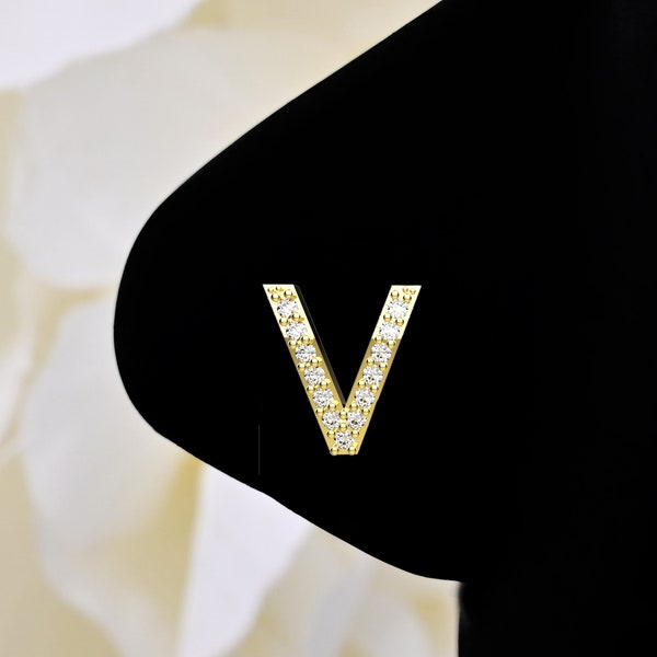 Alphabet Initial Letter 'V' Nose Jewelry With 18k Gold Nose Ring Clear Studs Piercing