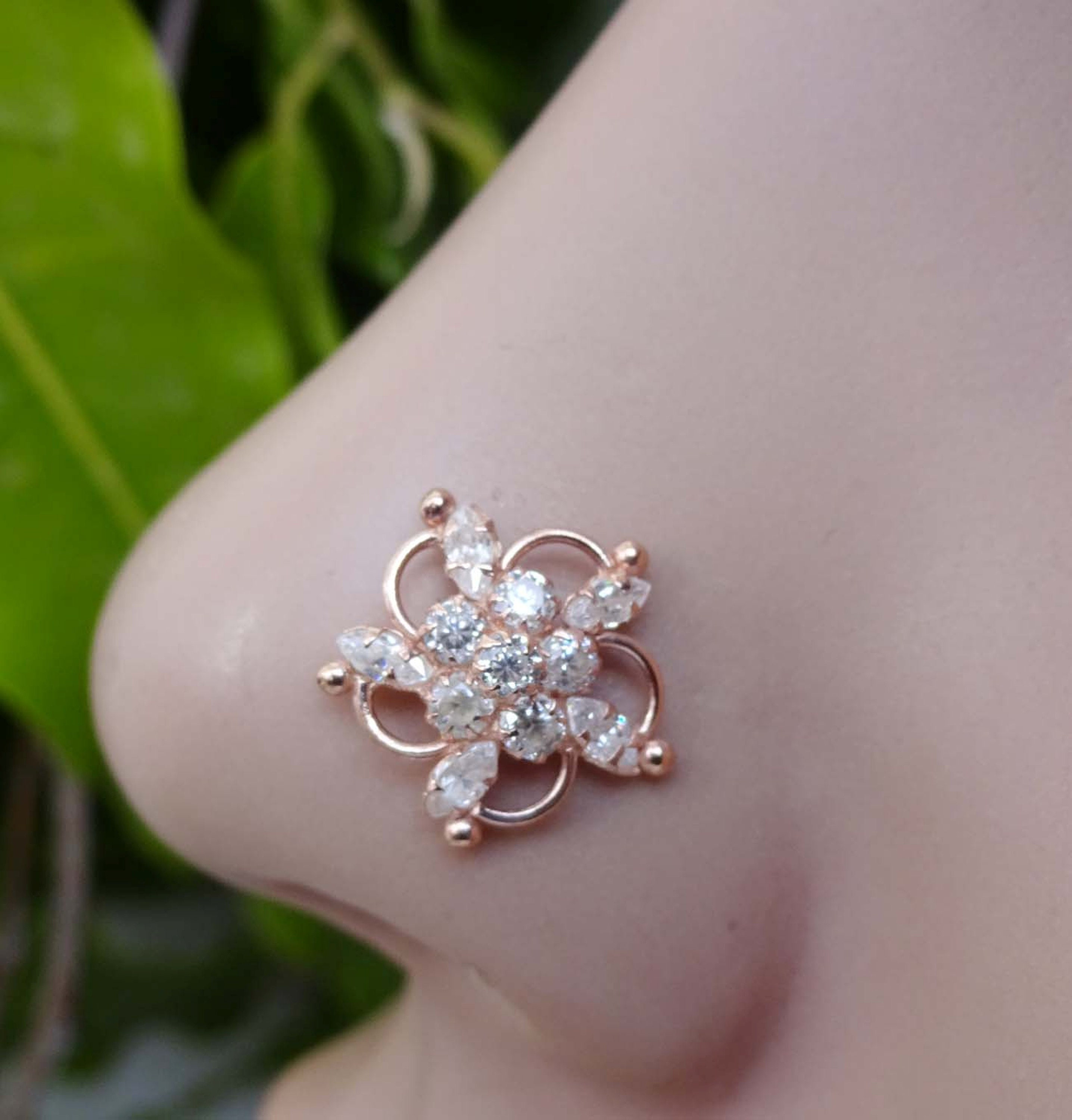 Rose Gold Nose Stud White Gold Nose Stud Diamond Nose Stud Etsy