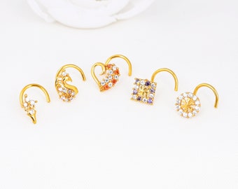 14k Yellow Gold Finish 5 Piece 18G Lot Nose Rings Set Wholesale Personlize Nose Stud Pack