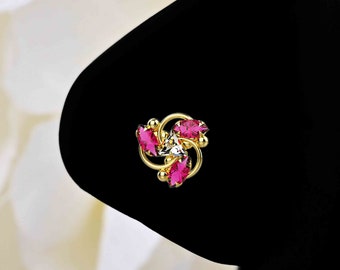 14k Gold Plated Small Ruby Gems Nose Ring