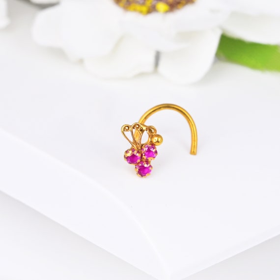 2 Pieces Hot Pink Dangle Stone Nose Ring Gold Bollywood Wedding Indian –  Brands Just Pret Canada