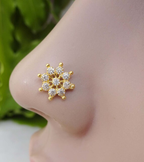 Indian Nose Piercing White Gold Nose Stud Flower Nose Stud Etsy