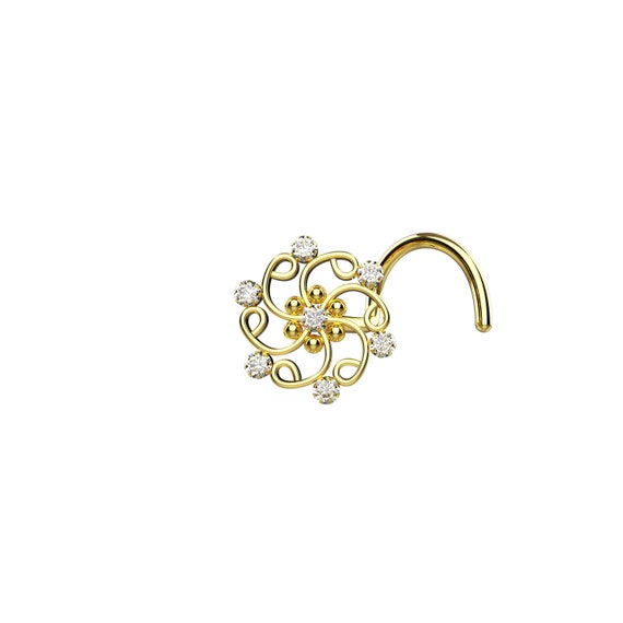 Square Floral Style 925 Silver Nose Stud CZ Twisted nose ring – Karizma  Jewels