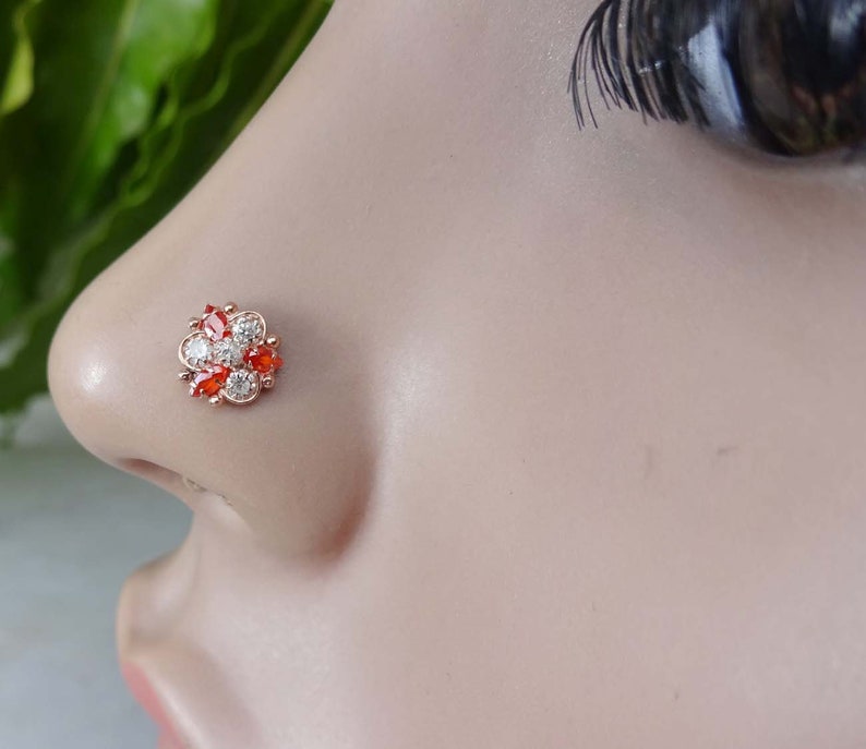 Orange Stone Nose Stud Diamond Nose Stud Nose Ring Rose Gold Nose Stud Gold Nose Jewelry Indian Nose Stud Gift For Her Citrine Nose Piercing