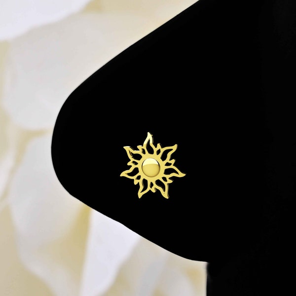 14k Gold Plated Tiny Sun Nose Stud 925 Sterling Silver L Shape Gold Sun Nose Screw 14G 18G 20G 22G