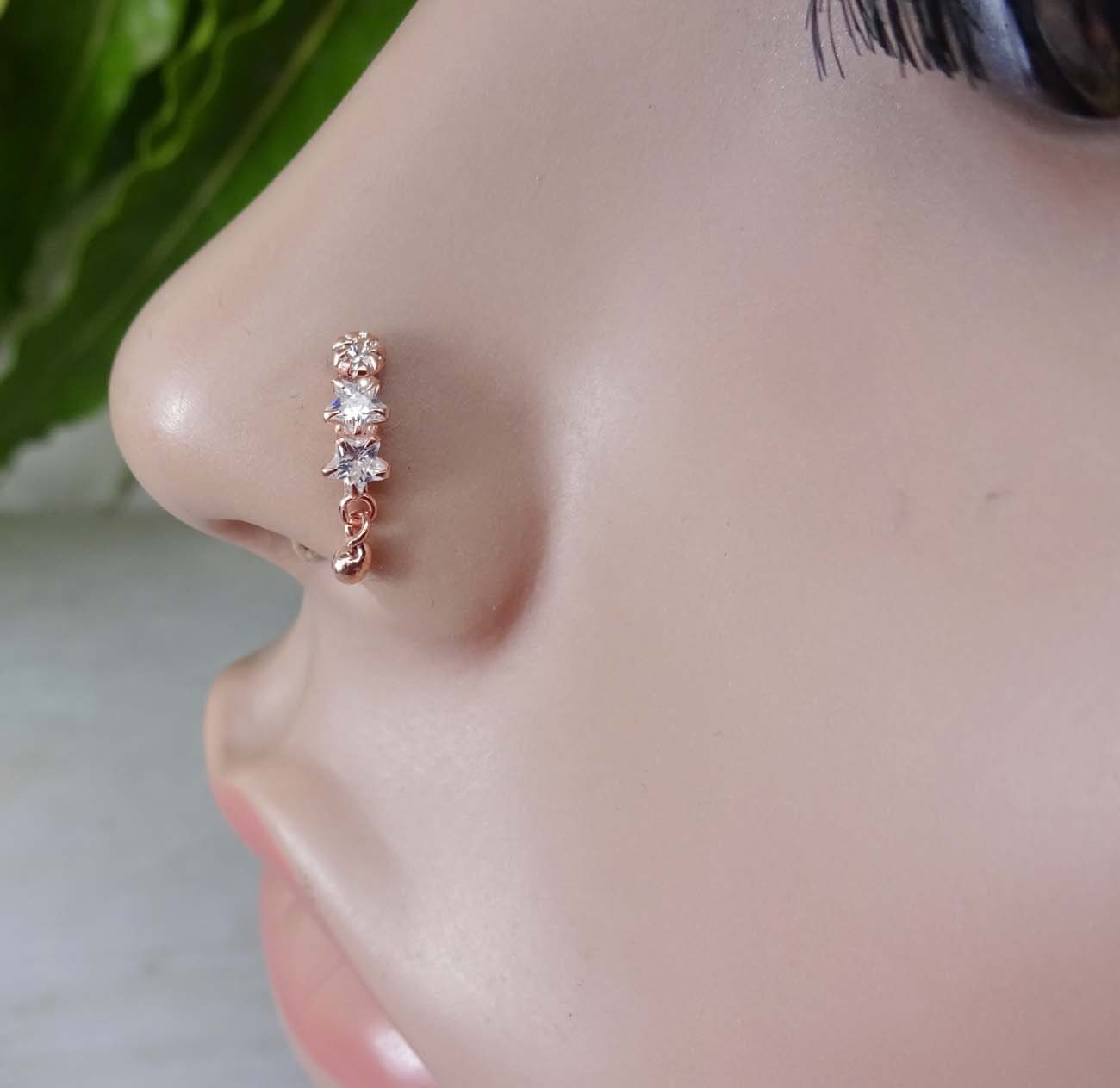 Diamond Nose Jewelry Star Nose Piercing Rose Gold Nose Stud Etsy