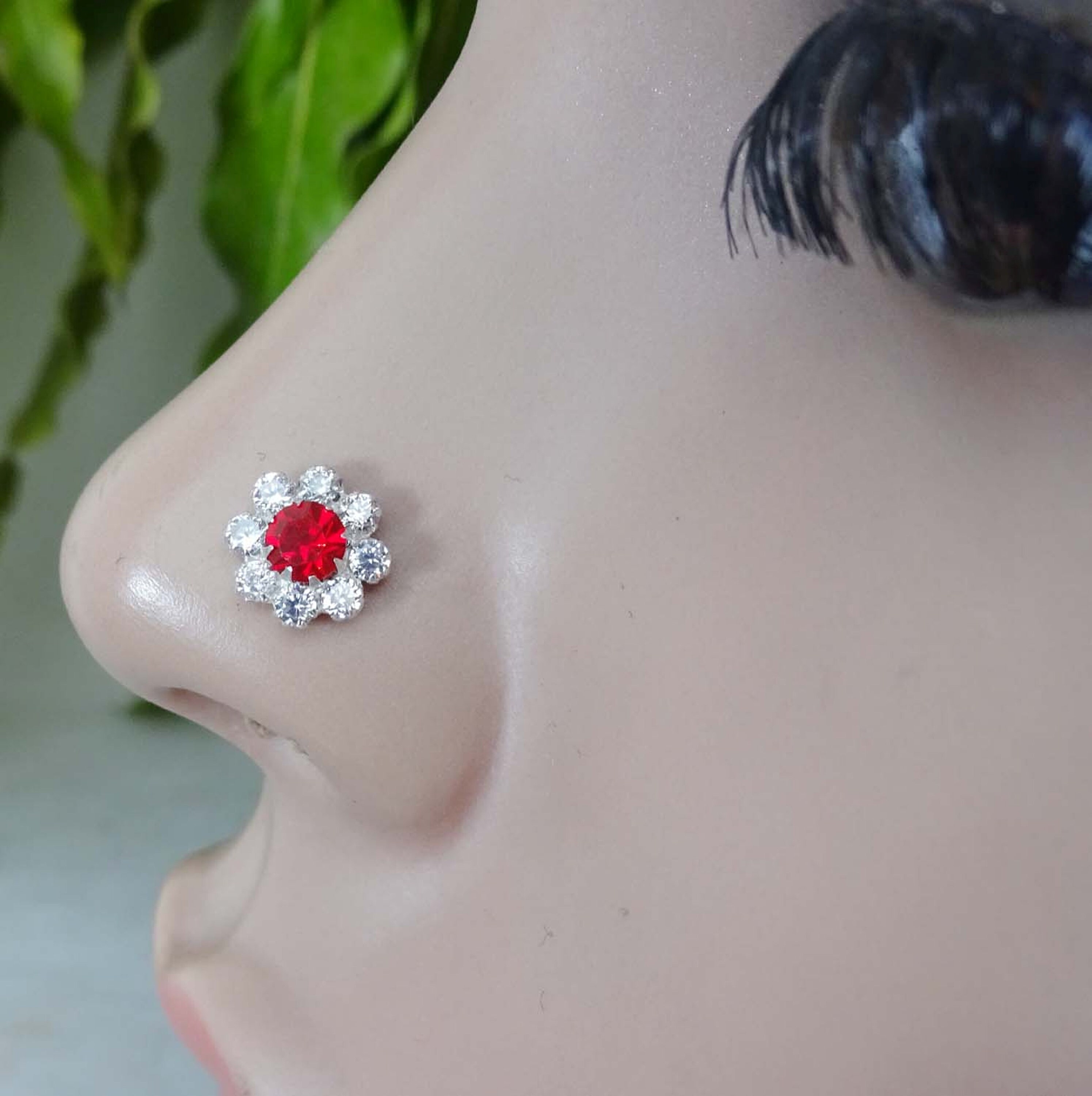 Ruby Nose Piercing Sterling Silver Nose Stud Flower Nose Stud Etsy