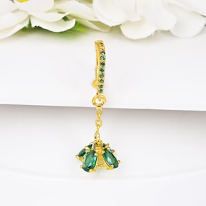22k Gold Plated Jhumki Nose Hoop Emerald Gems Dangling Nose Rings Hoop 925 Sterling Silver Nose Hoop