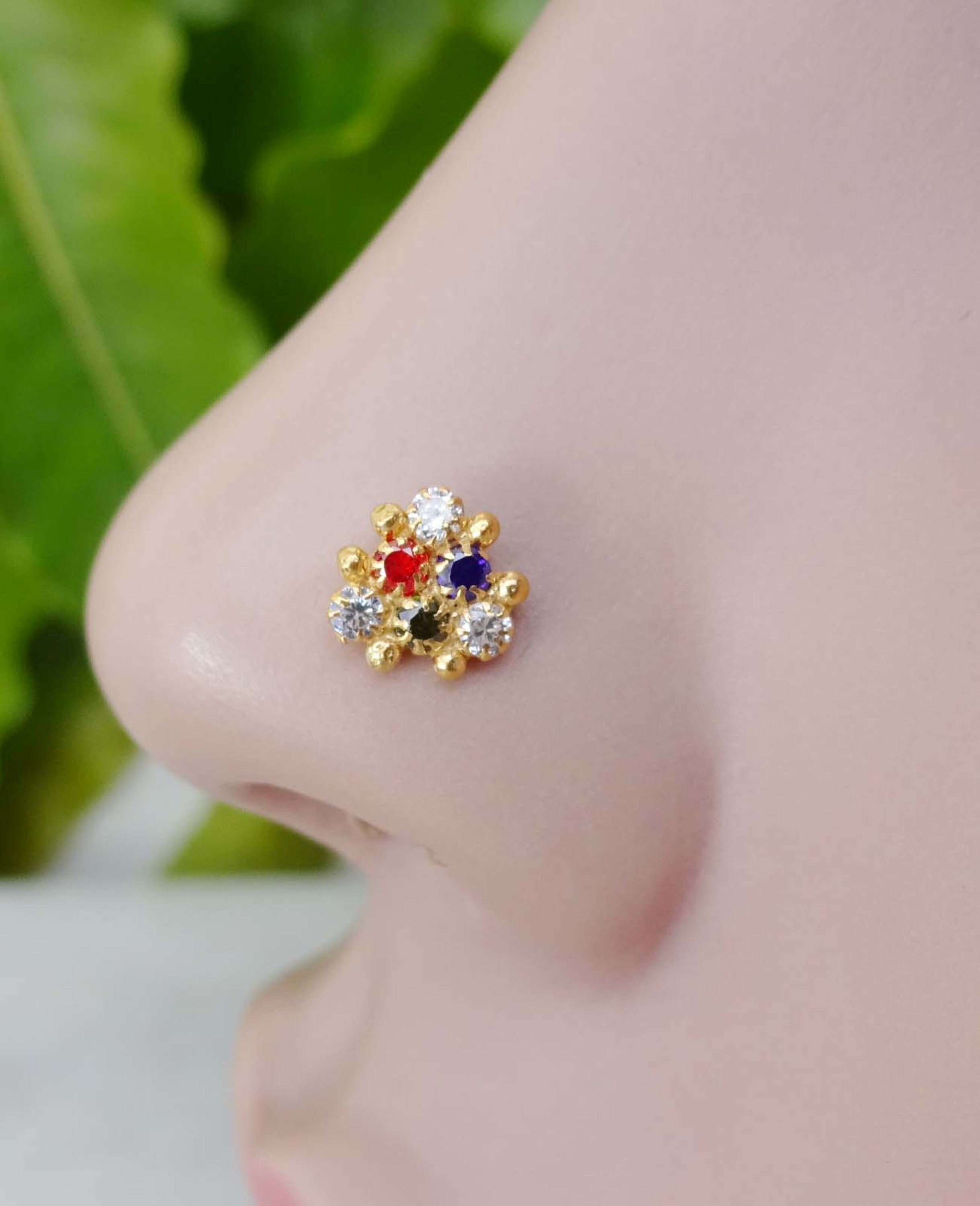 Multi Nose Piercing 14K White Gold Nose Stud Nose Jewelry Etsy