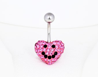 Smiley Belly Ring Surgical Steel Heart Belly Button Ring Body Piercing Jewelry