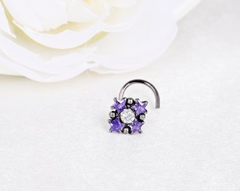 Star Nose Stud Amethyst Nose Ring Black Rhodium Jewelry