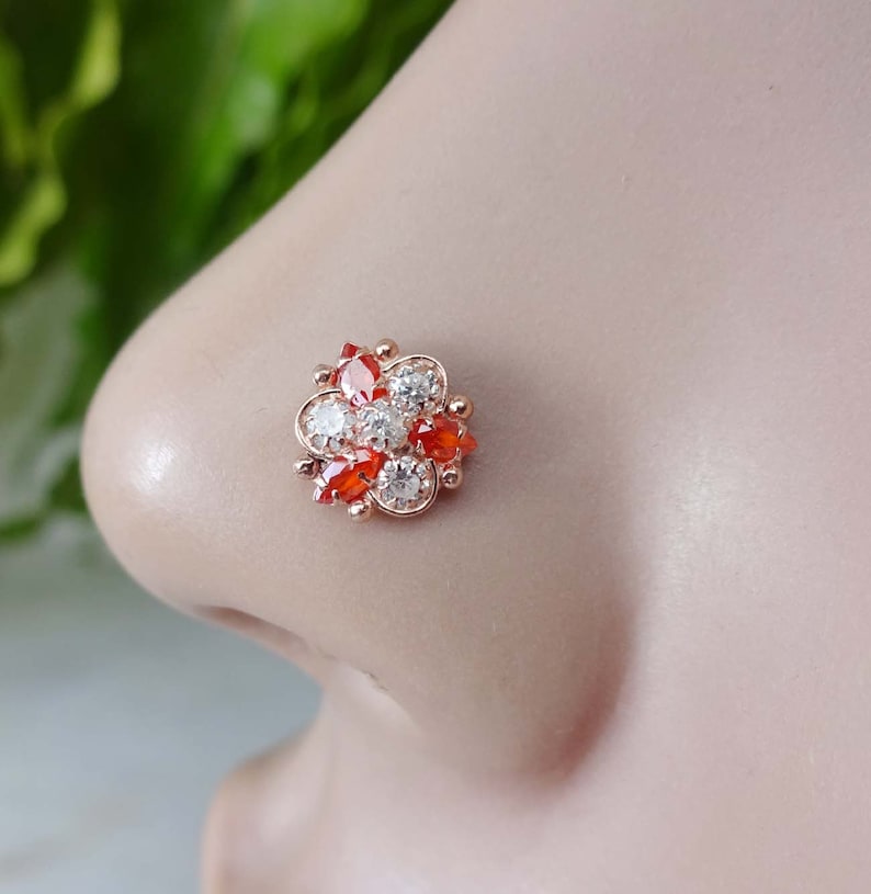 Orange Stone Nose Stud Diamond Nose Stud Nose Ring Rose Gold Nose Stud Gold Nose Jewelry Indian Nose Stud Gift For Her Citrine Nose Piercing