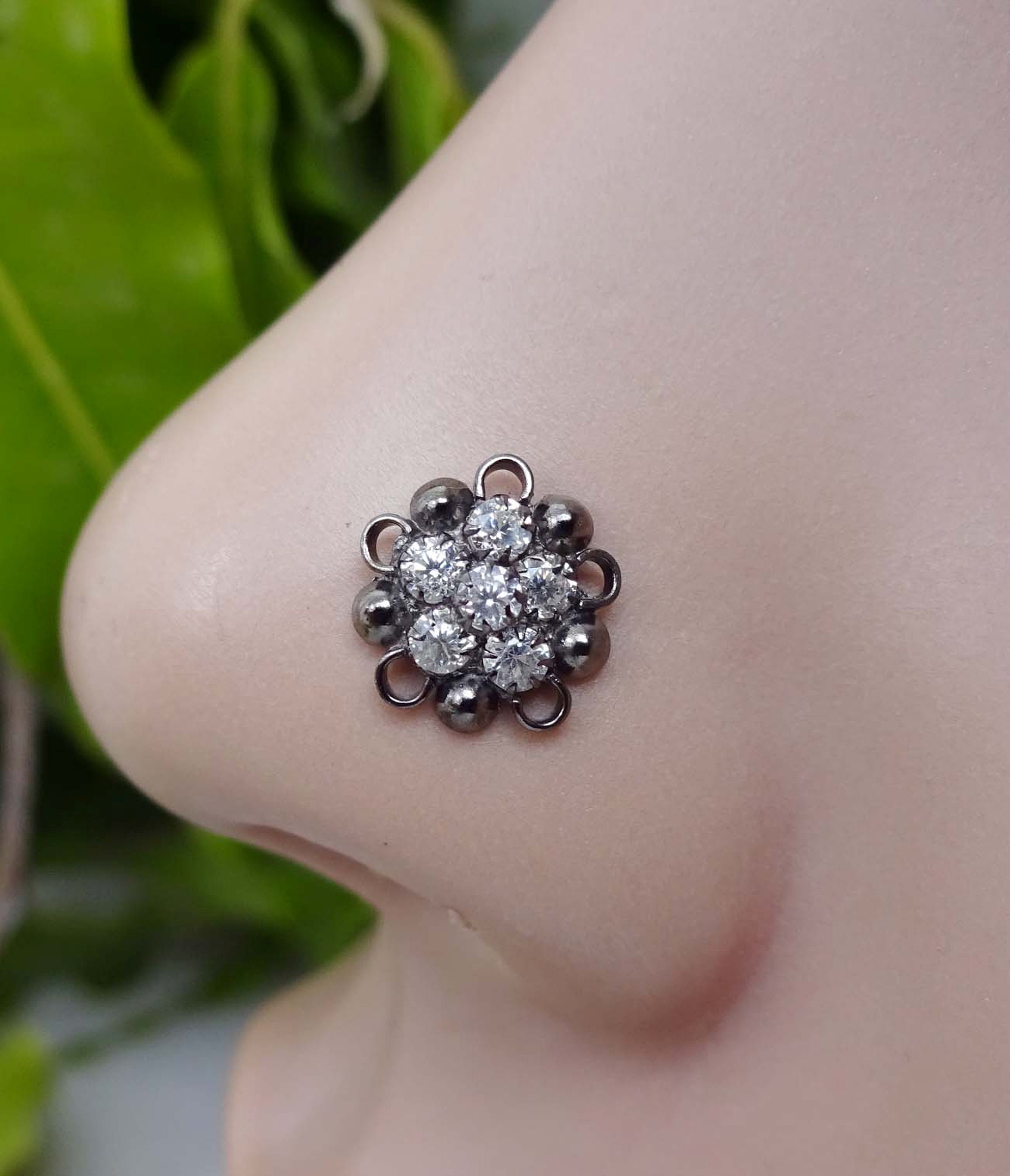 Onyx Nose Stud 925 Sterling Silver Nose Piercing Gift For Her Etsy