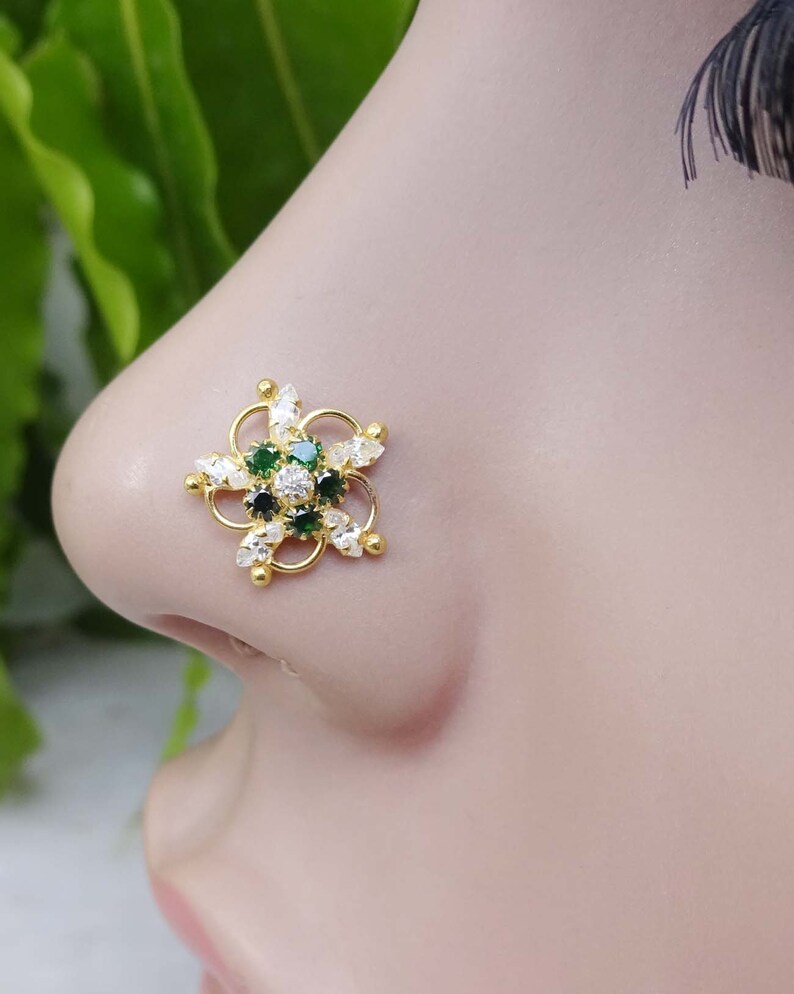 Flower Nose Stud White Gold Nose Stud Back Screw Nose Stud Etsy