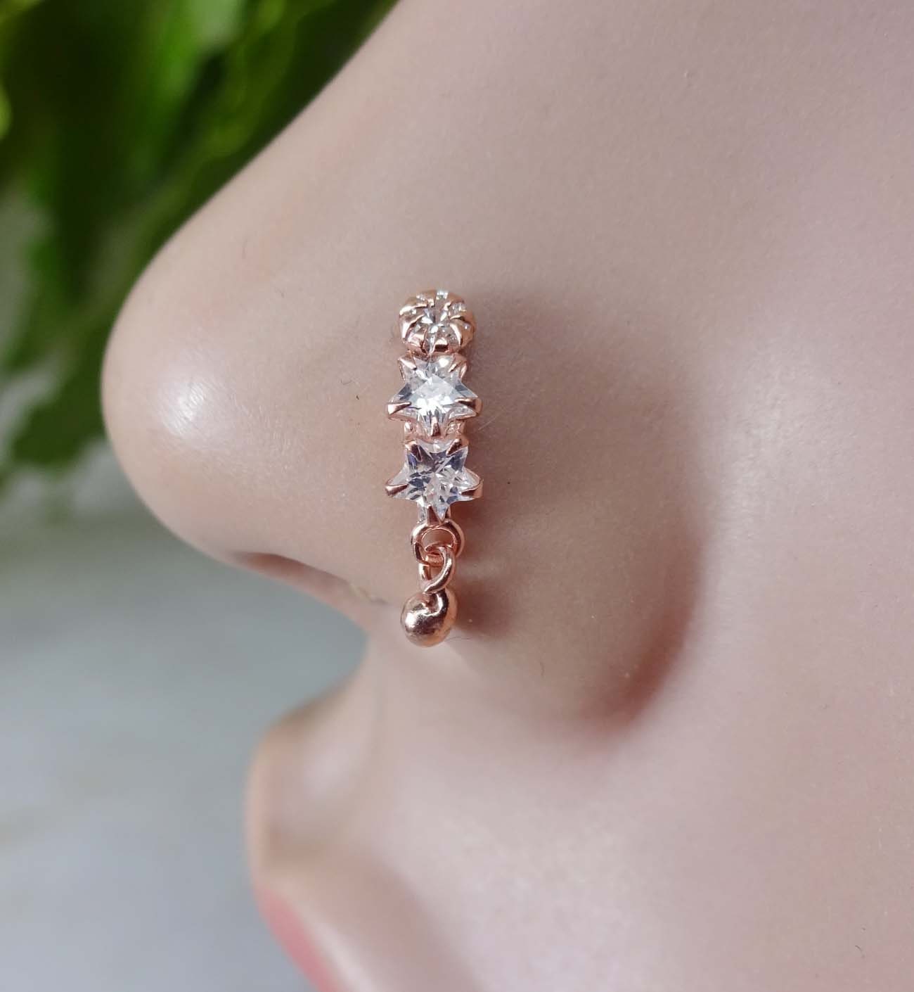 Diamond Nose Jewelry Star Nose Piercing Rose Gold Nose Stud Etsy