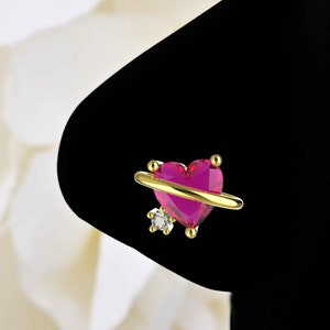 5mm Ruby Little Heart Nose Ring 925 Sterling Silver Tiny Nose Stud Indian Nose Piercing Customize Nose Jewelry