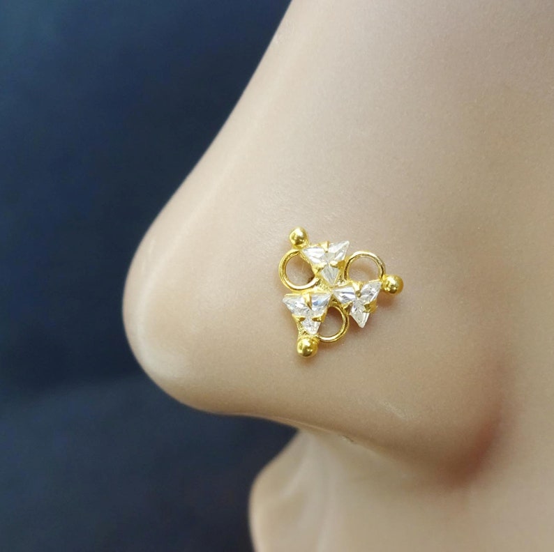 Gift For Her Crystal Nose Piercing White Gold Nose Hoop Tinny Etsy