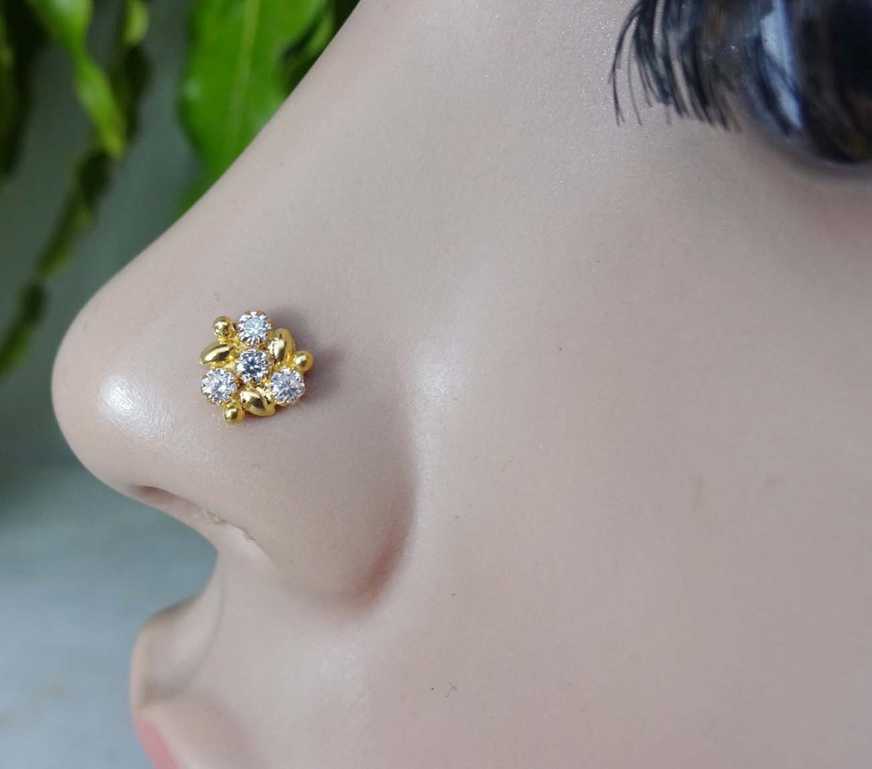Flower Nose Screw Minimalist Nose Stud White Gold Nose Stud L Etsy