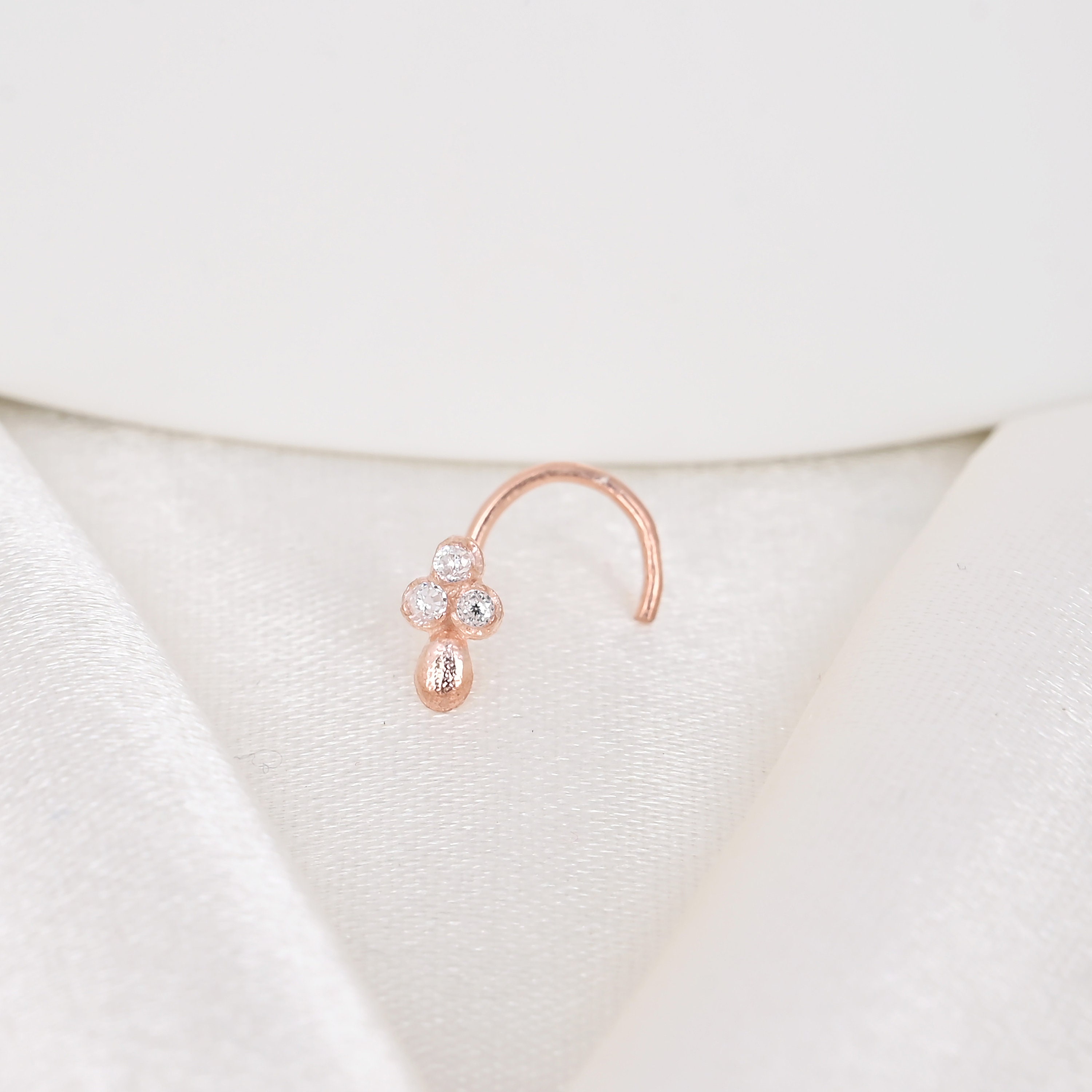 14K 18K 24K Rose Gold Nose Rings Hoop Paved Diamond Very Small