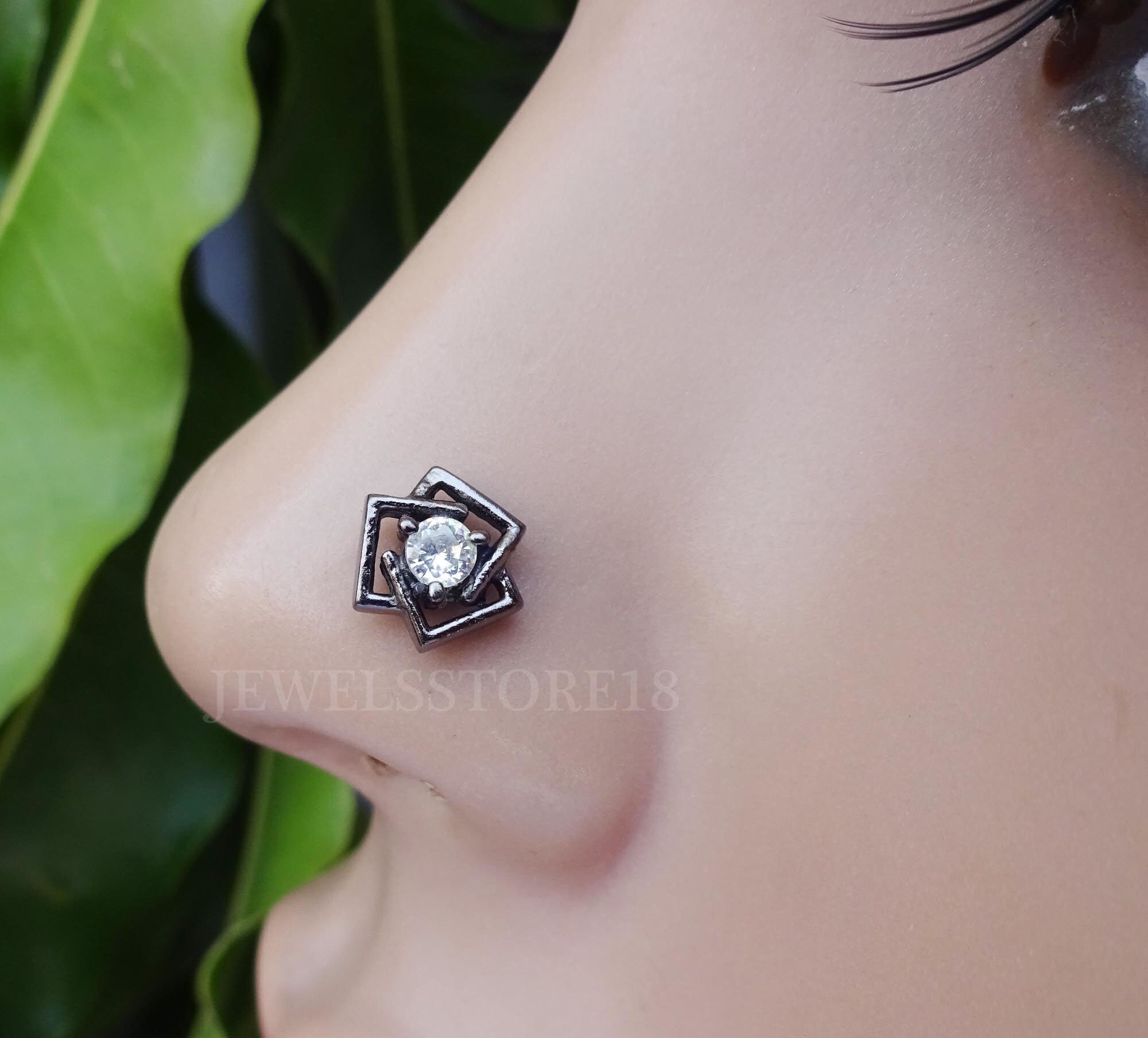 Square stud diamond nose hoop nose jewelry unique nose stud Etsy