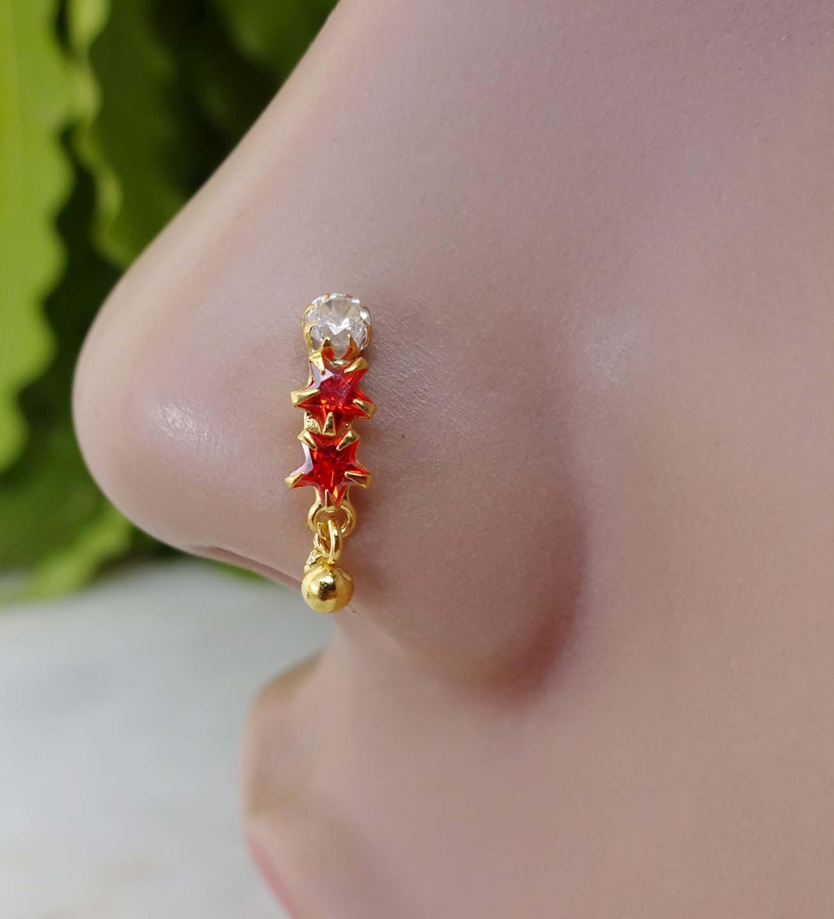 Indian Nose Ring Unique Nose Stud Multi Stone Nose Ring Back Etsy Canada
