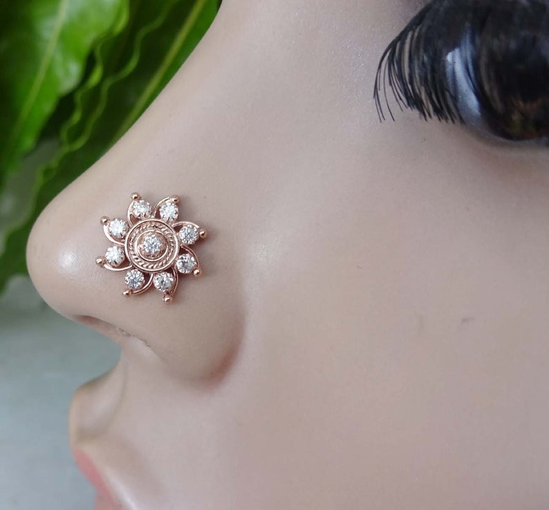 Nez Stud or nez piercing indien nez bague fleur nez Stud rose Etsy