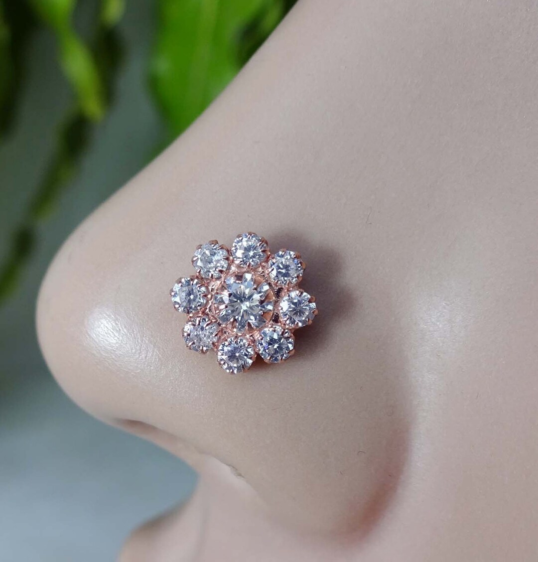 Flower Nose Stud Diamond Nose Stud Unique Stud Nose Etsy