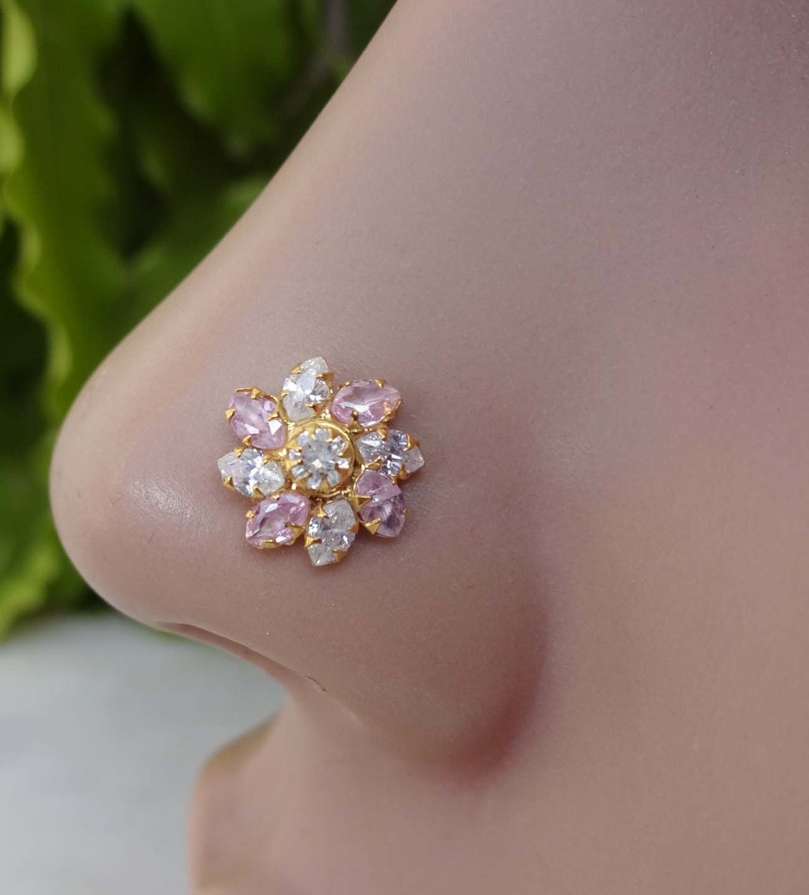 Indian Nose Stud White Gold Nose Screw Flower Nose Piercing Etsy