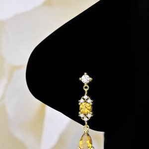 3mm Champagne Tear Drop Stone Dangle Nose Ring 20G