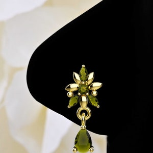 Peridot Gems Dazzling Nose Stud 925 Silver Nose Ring