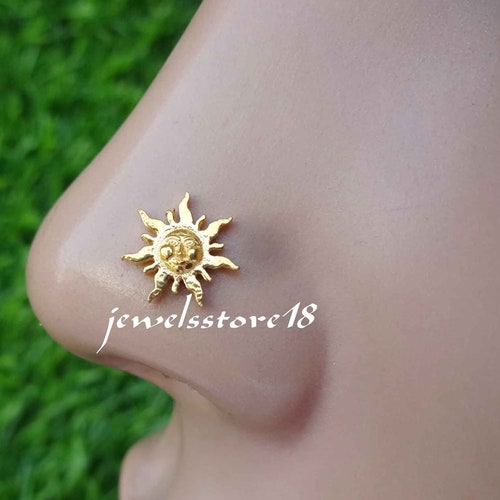 Sun Nose Stud Indian Nose Stud Unique Nose Ring 14K Gold Etsy